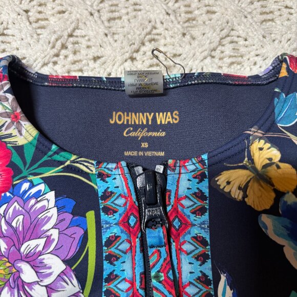 NWOT Johnny Was Floral Zip Rash Guard One-Piece‎ Swimsuit Navy Multicolor XS - Picture 8 of 8